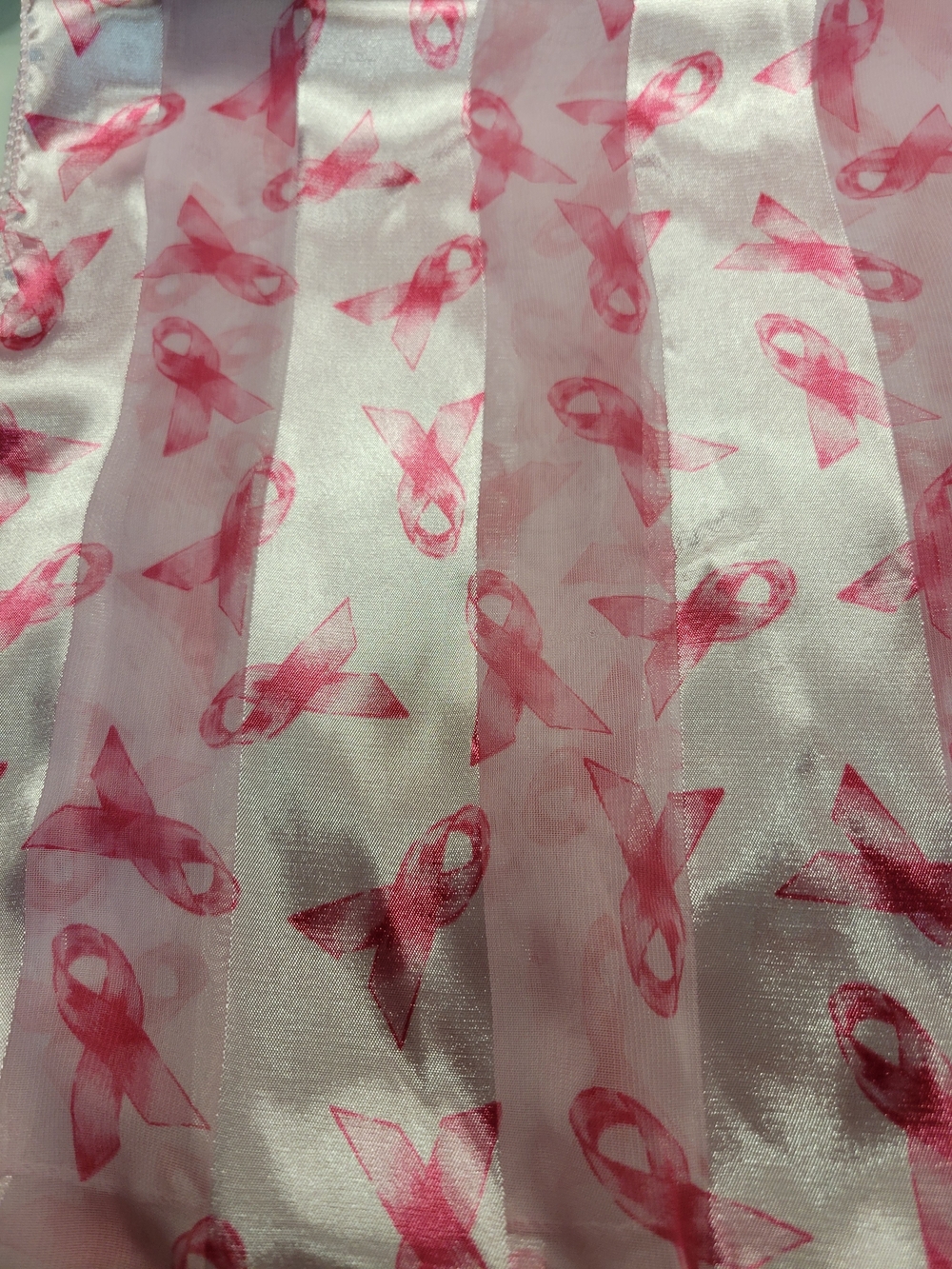 Pink Ribbon Organza Fabric Panel - Breast Cancer Awareness Scarf